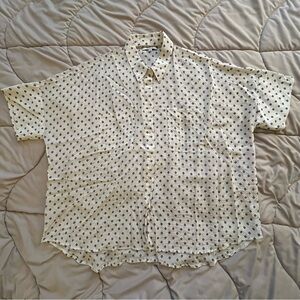 Madewell White Silk Button Down Blouse With Southwestern Red Medallion Pattern